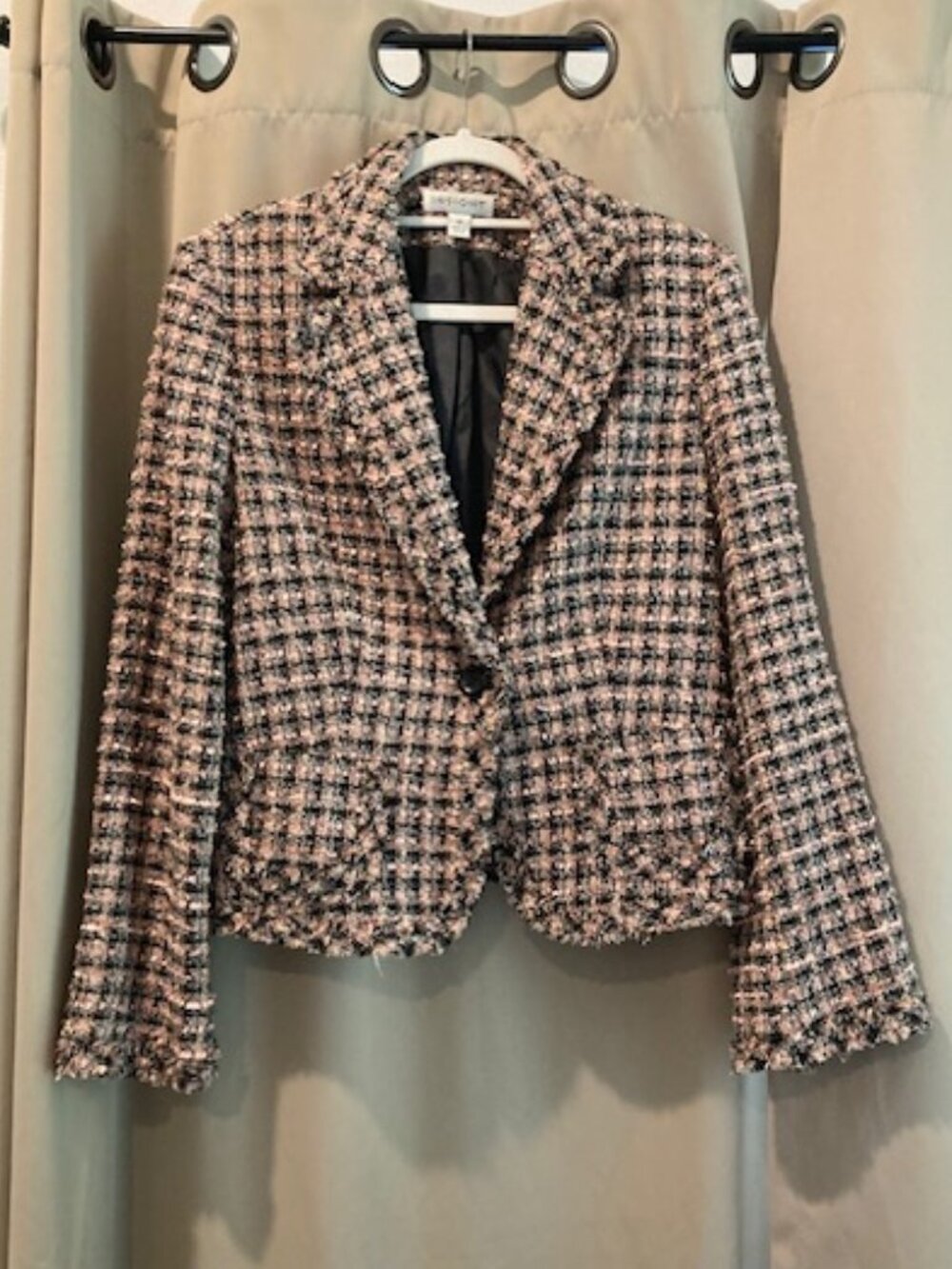 Insight Pink & Black Plaid Tweed Blazer Jacket - Single Button